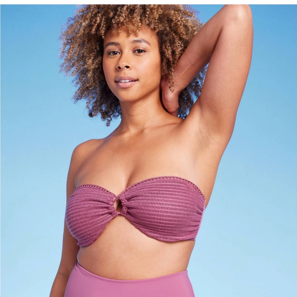 Shade & Shore Mauve crochet bando bikini with straps optional size 34 B